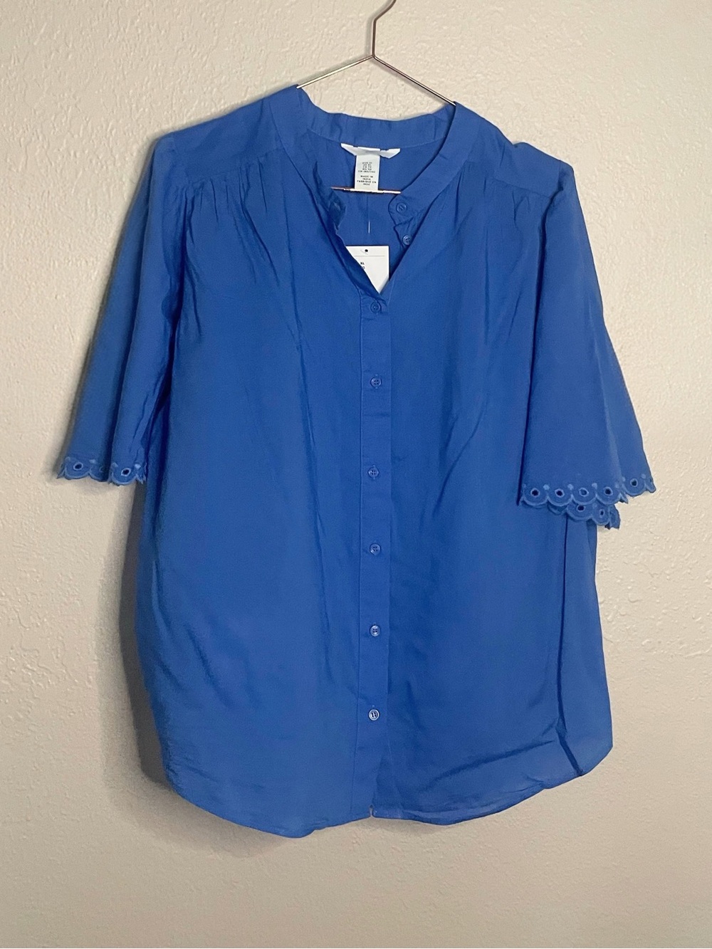 H&M NWT Blue Eyelet Sleeve Blouse XL